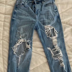 Hollister Smile Face Ripped Jeans